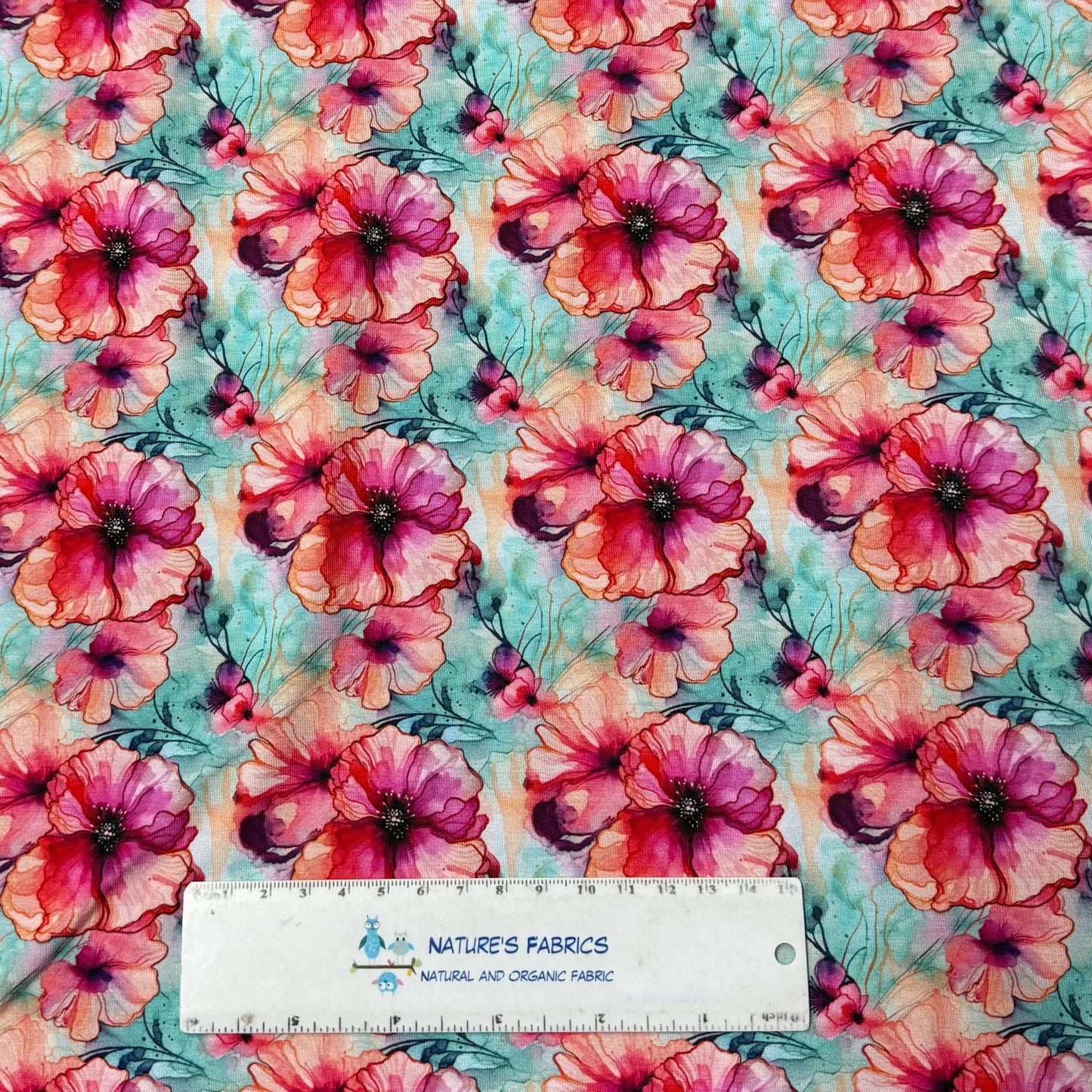 Watercolor Hibiscus on Bamboo/Spandex Jersey Fabrics