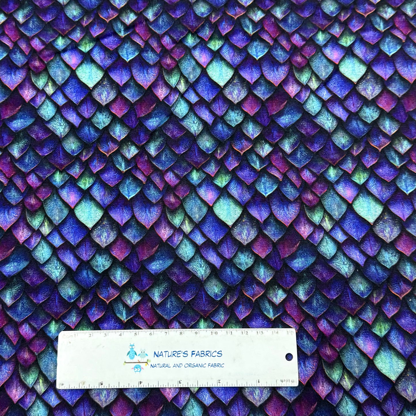 Purple Metal Scales on Organic Cotton/Spandex Jersey Fabric