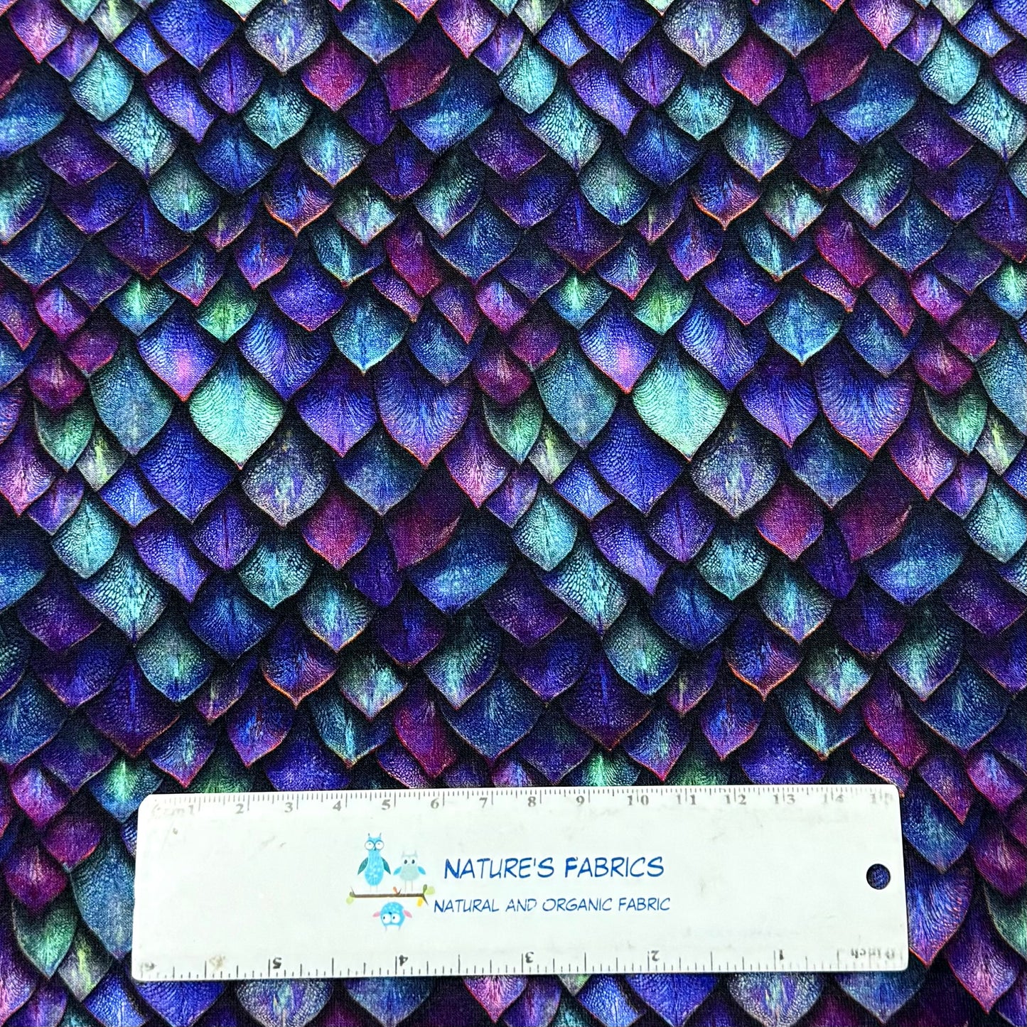 Purple Metal Scales on Organic Cotton/Spandex Jersey Fabric