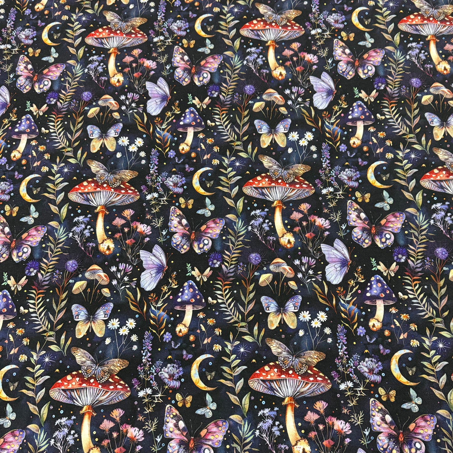 Magical Forest Night on Organic Cotton/Spandex Jersey Fabric