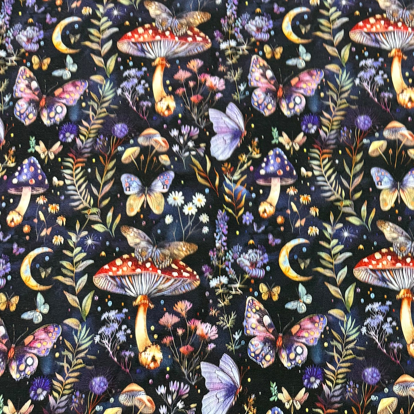 Magical Forest Night on Organic Cotton/Spandex Jersey Fabric