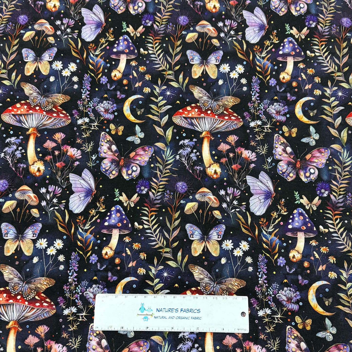 Magical Forest Night on Organic Cotton/Spandex Jersey Fabric