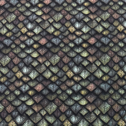 Green Metal Scales on Bamboo Stretch French Terry Fabric