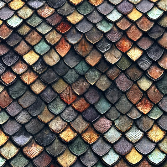 Gold and Green Metal Scales on Bamboo/Spandex Jersey Fabrics