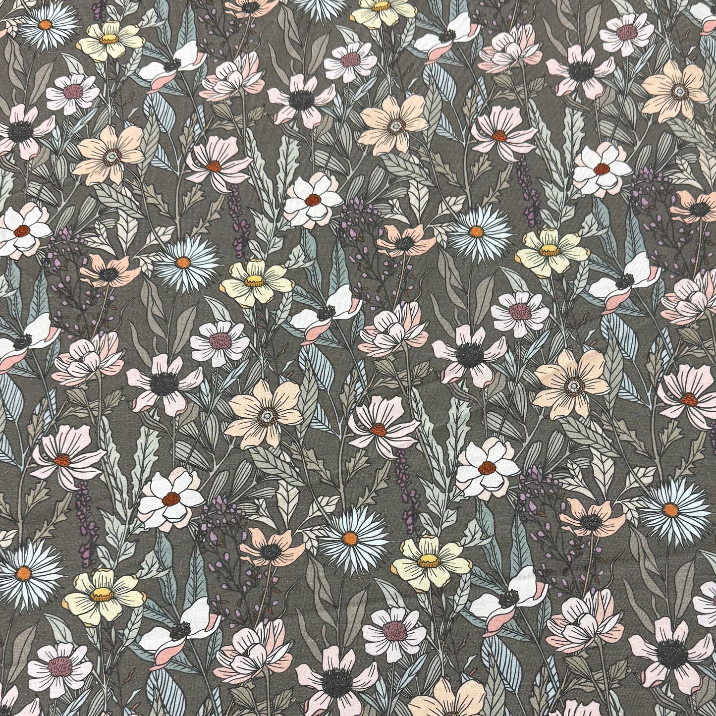 Wildflower Field on Dust Organic Cotton/Spandex Jersey Fabric
