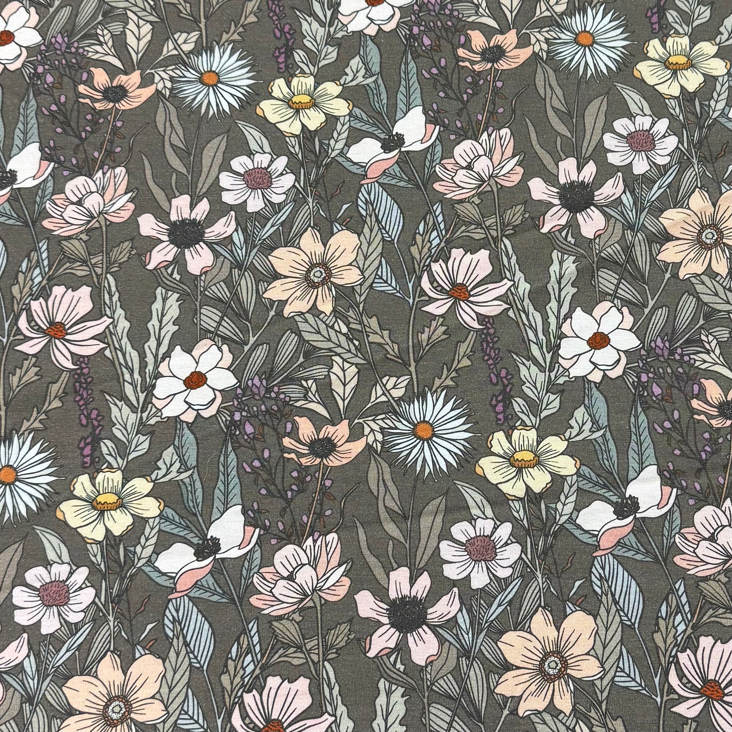 Wildflower Field on Dust Organic Cotton/Spandex Jersey Fabric