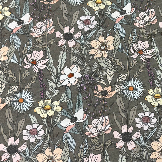 Wildflower Field on Dust Organic Cotton/Spandex Jersey Fabric