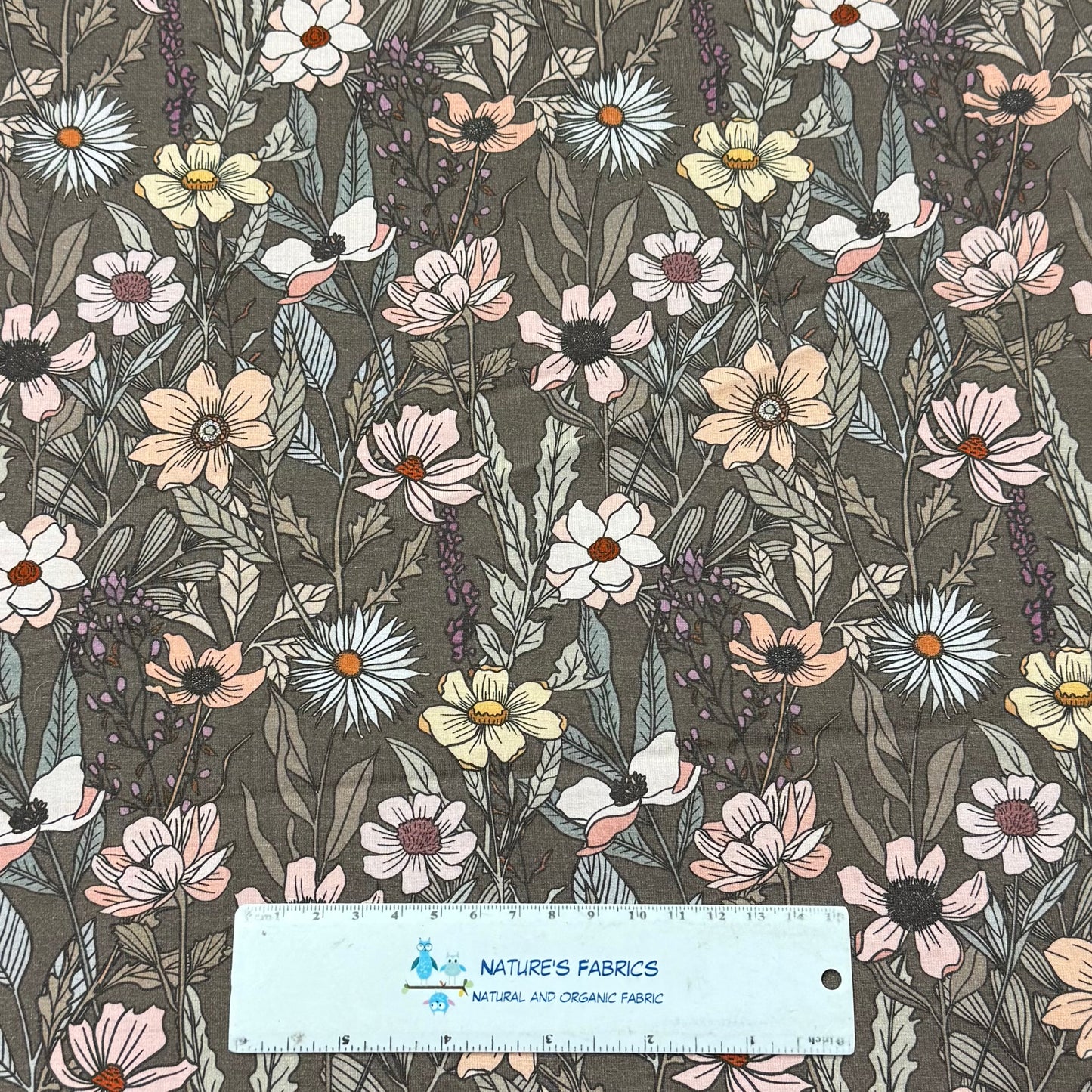 Wildflower Field on Dust Organic Cotton/Spandex Jersey Fabric