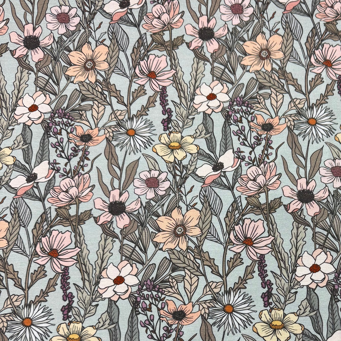 Wildflower Field on Seafoam Organic Cotton/Spandex Jersey Fabric