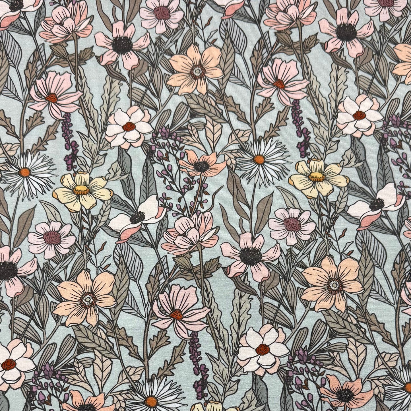 Wildflower Field on Seafoam Organic Cotton/Spandex Jersey Fabric