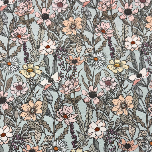 Wildflower Field on Seafoam Organic Cotton/Spandex Jersey Fabric