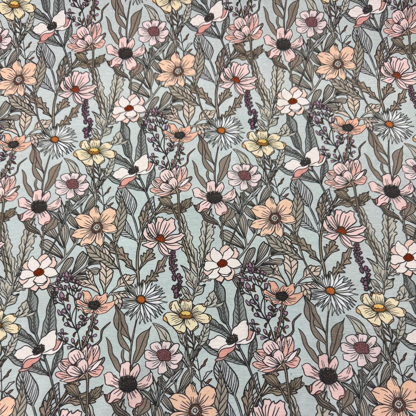 Wildflower Field on Seafoam Organic Cotton/Spandex Jersey Fabric