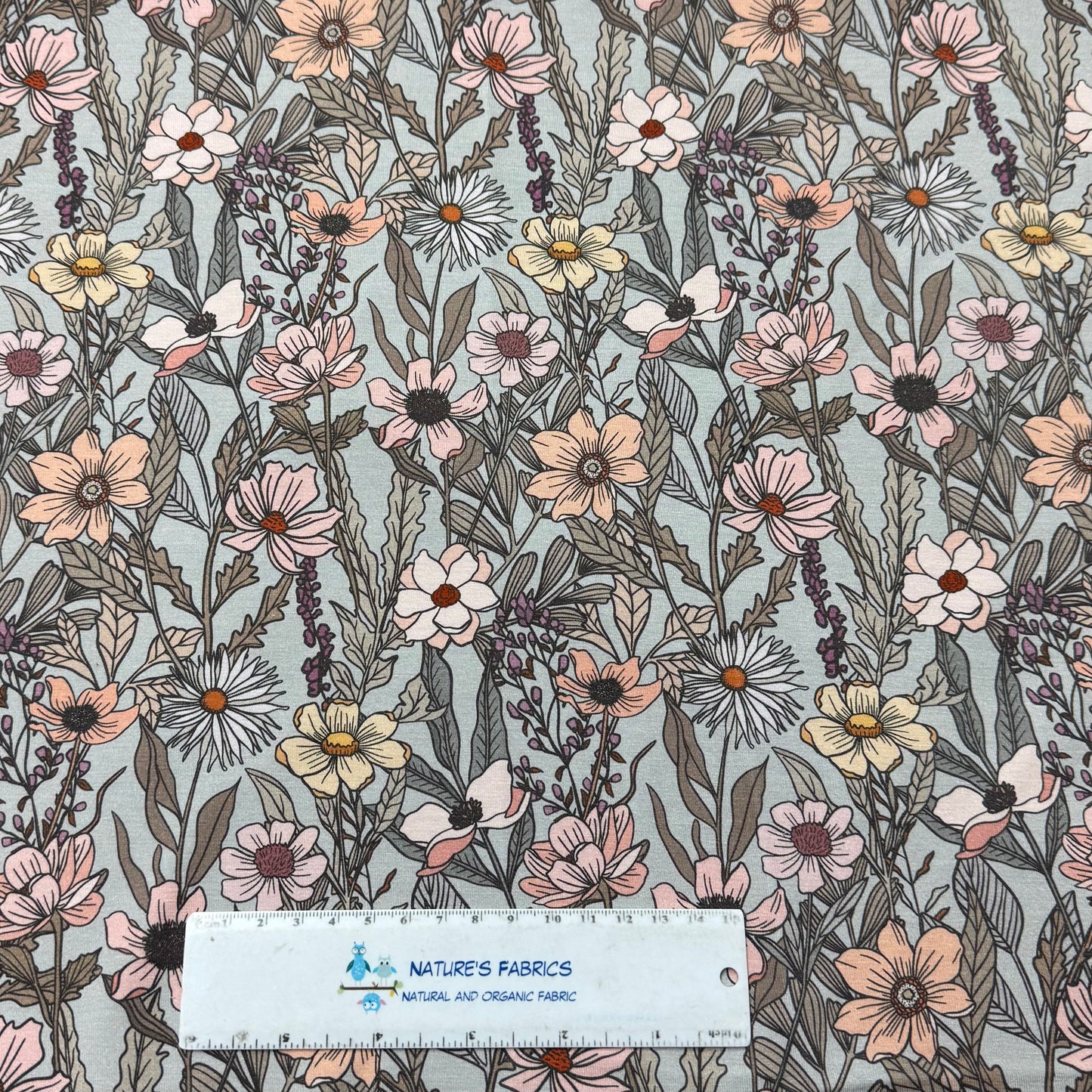 Wildflower Field on Seafoam Organic Cotton/Spandex Jersey Fabric
