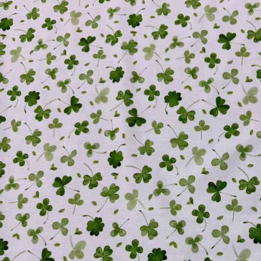 Shamrocks on White Organic Cotton/Spandex Jersey Fabric