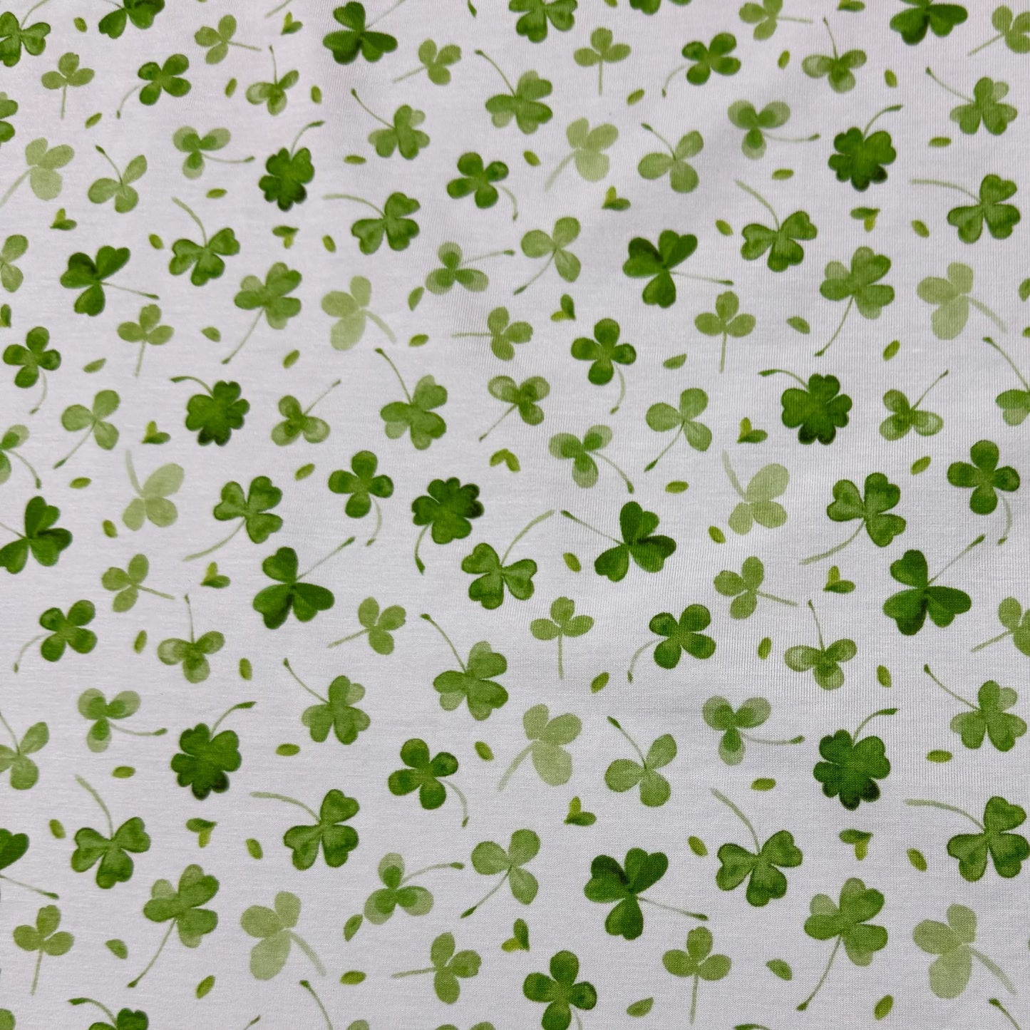 Shamrocks on White Organic Cotton/Spandex Jersey Fabric
