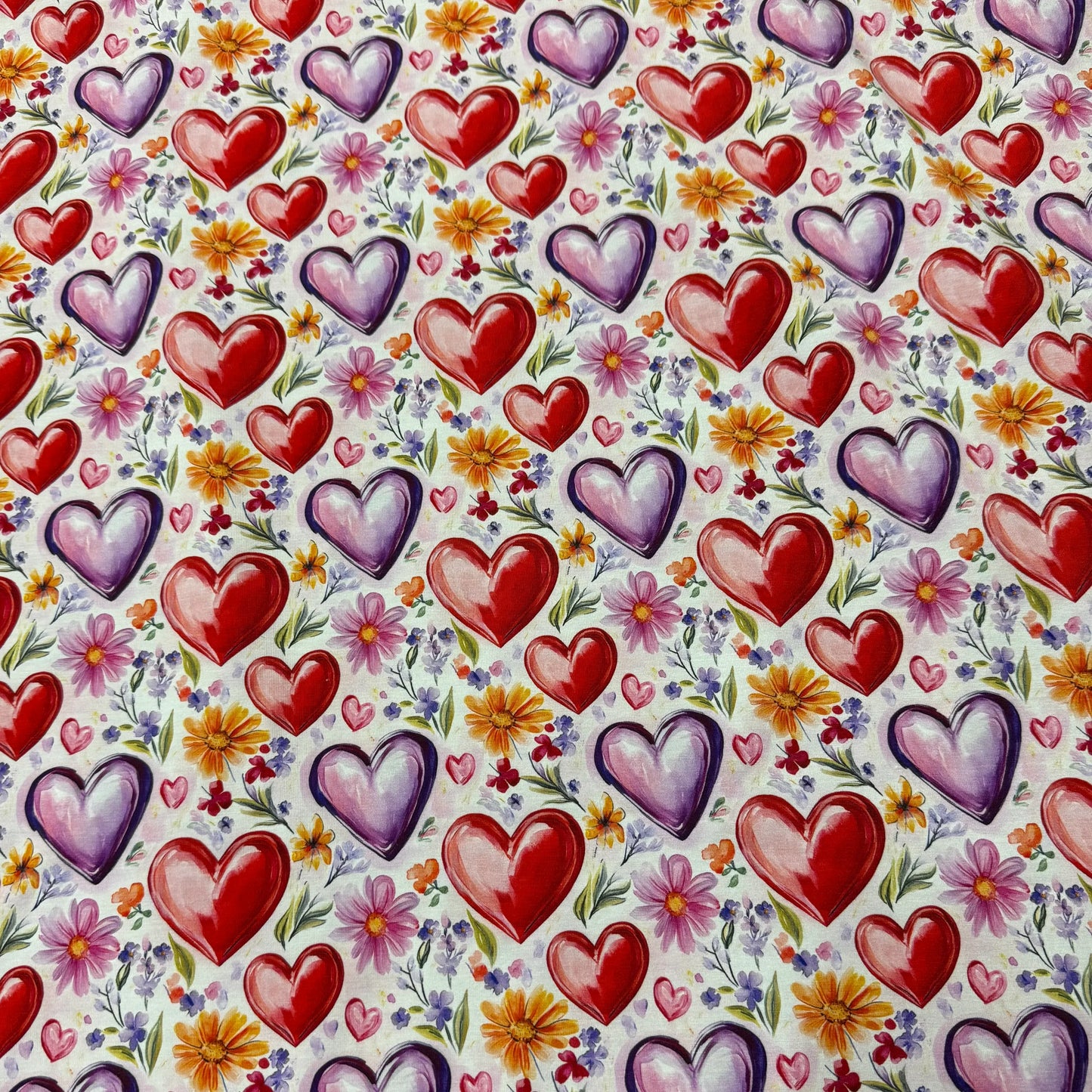 Hearts and Flowers on Bamboo/Spandex Jersey Fabric