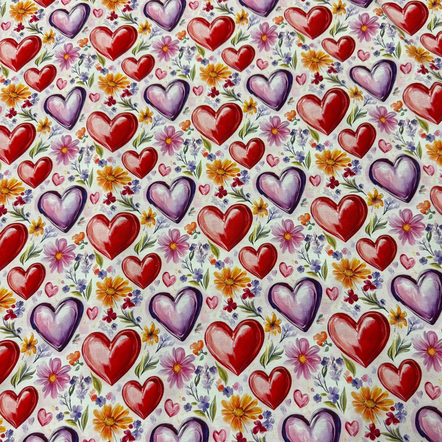 Hearts and Flowers on Bamboo/Spandex Jersey Fabric