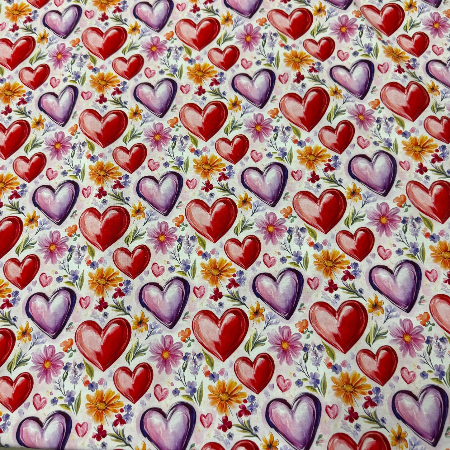Hearts and Flowers on Bamboo/Spandex Jersey Fabric