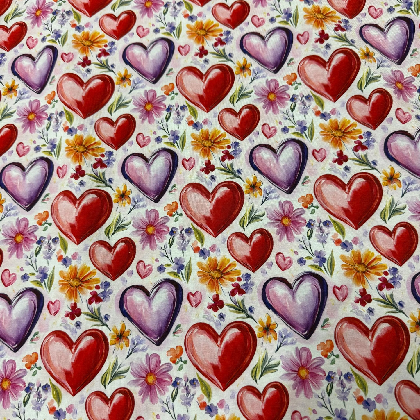 Hearts and Flowers on Bamboo/Spandex Jersey Fabric