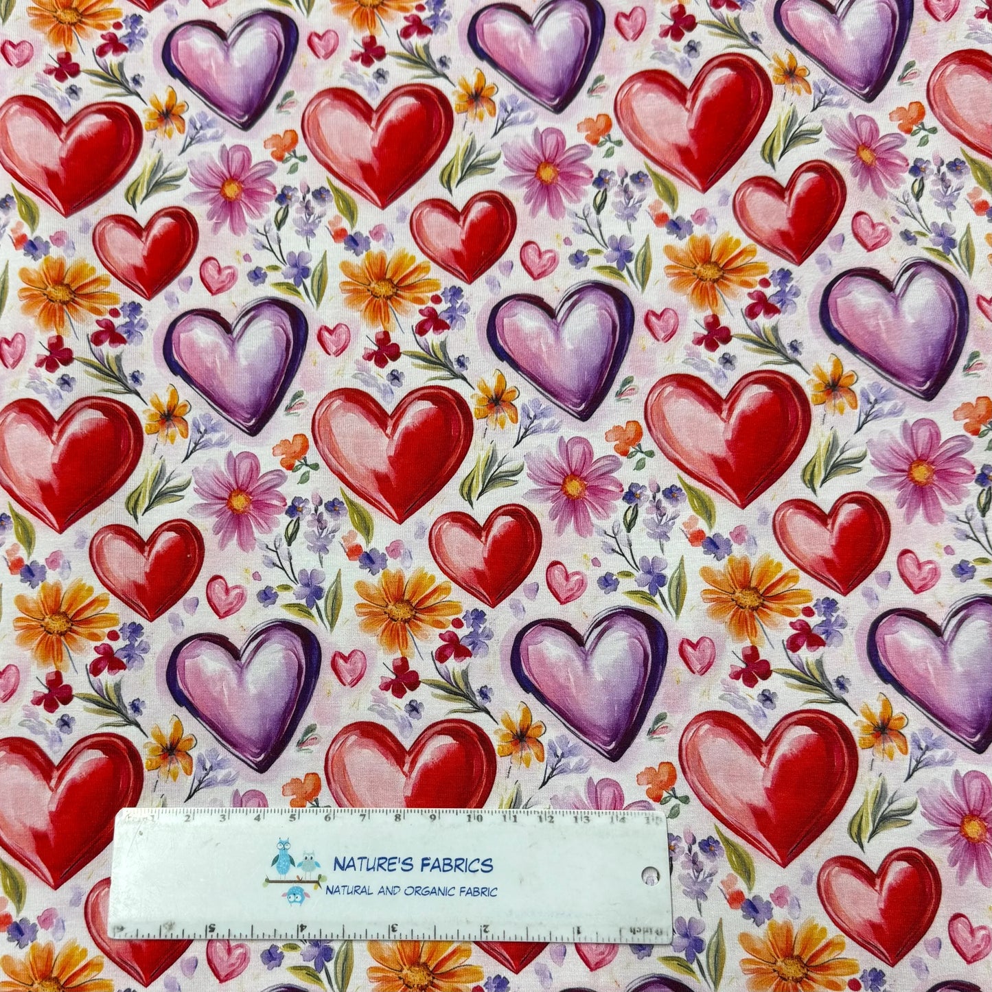 Hearts and Flowers on Bamboo/Spandex Jersey Fabric