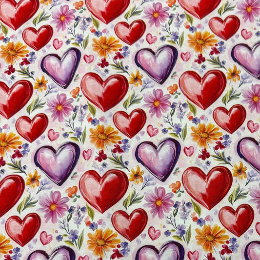 Hearts and Flowers on Bamboo/Spandex Jersey Fabric