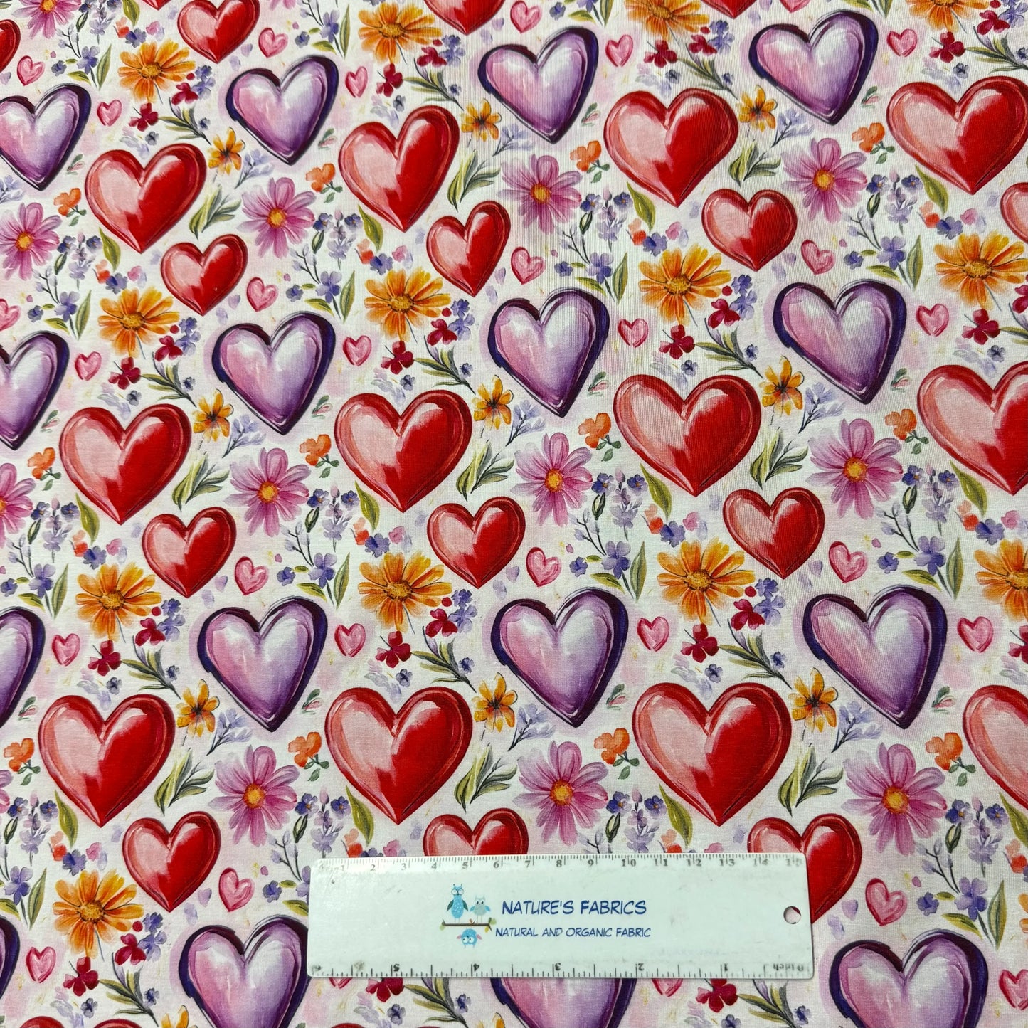Hearts and Flowers on Bamboo/Spandex Jersey Fabric
