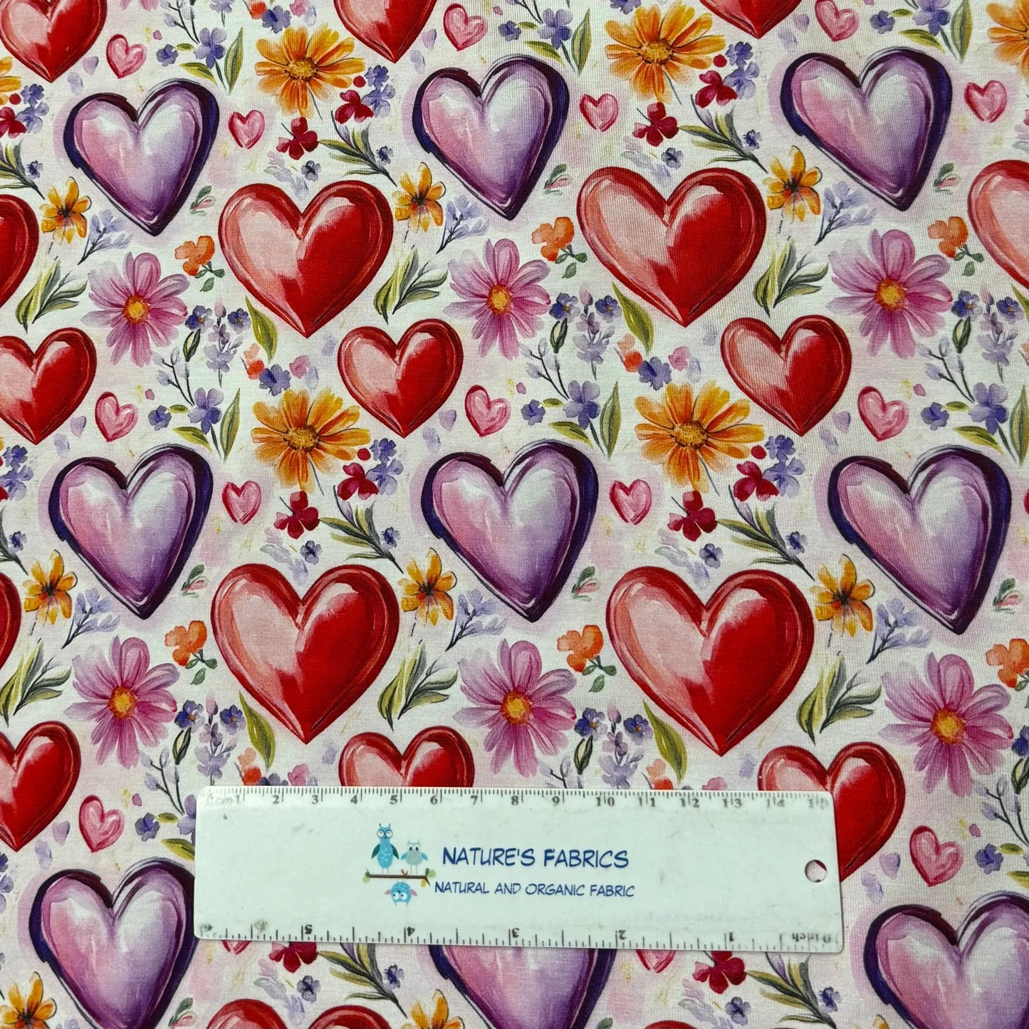 Hearts and Flowers on Bamboo/Spandex Jersey Fabric