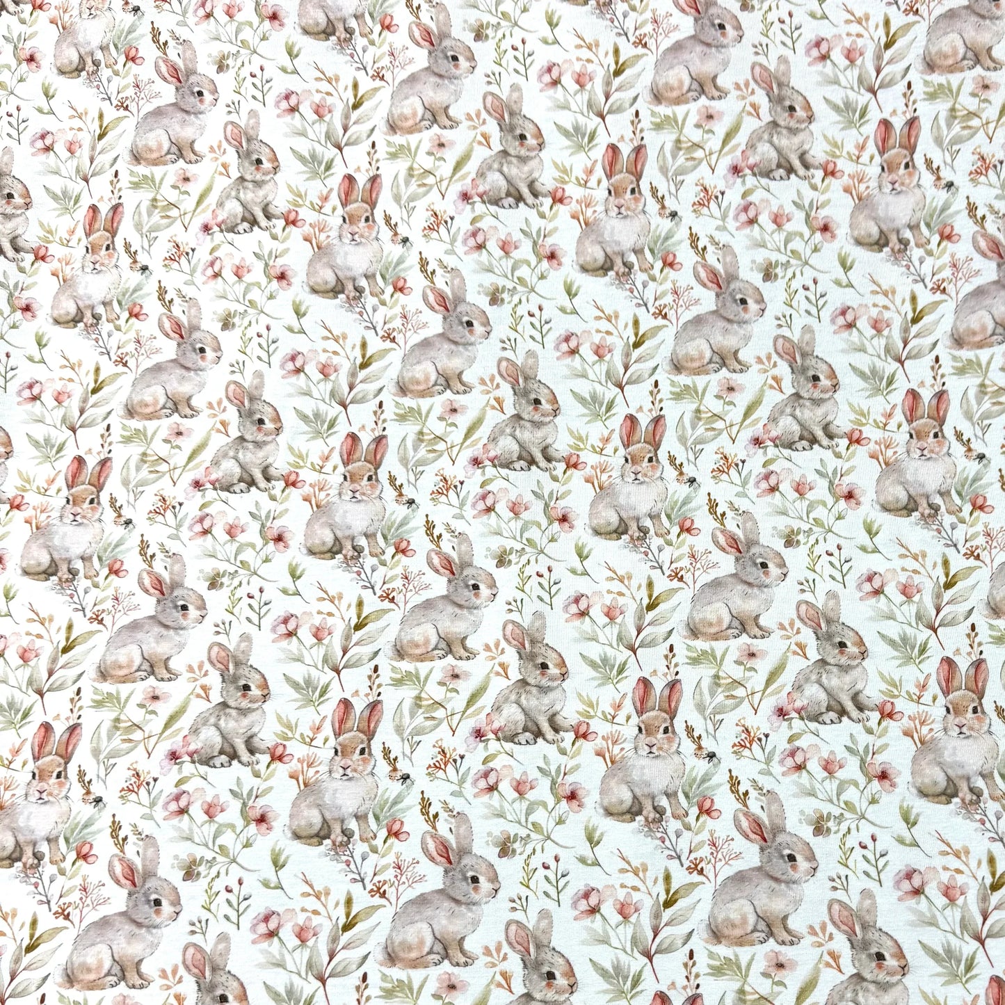 Rabbits in the Garden on Bamboo/Spandex Jersey Fabric