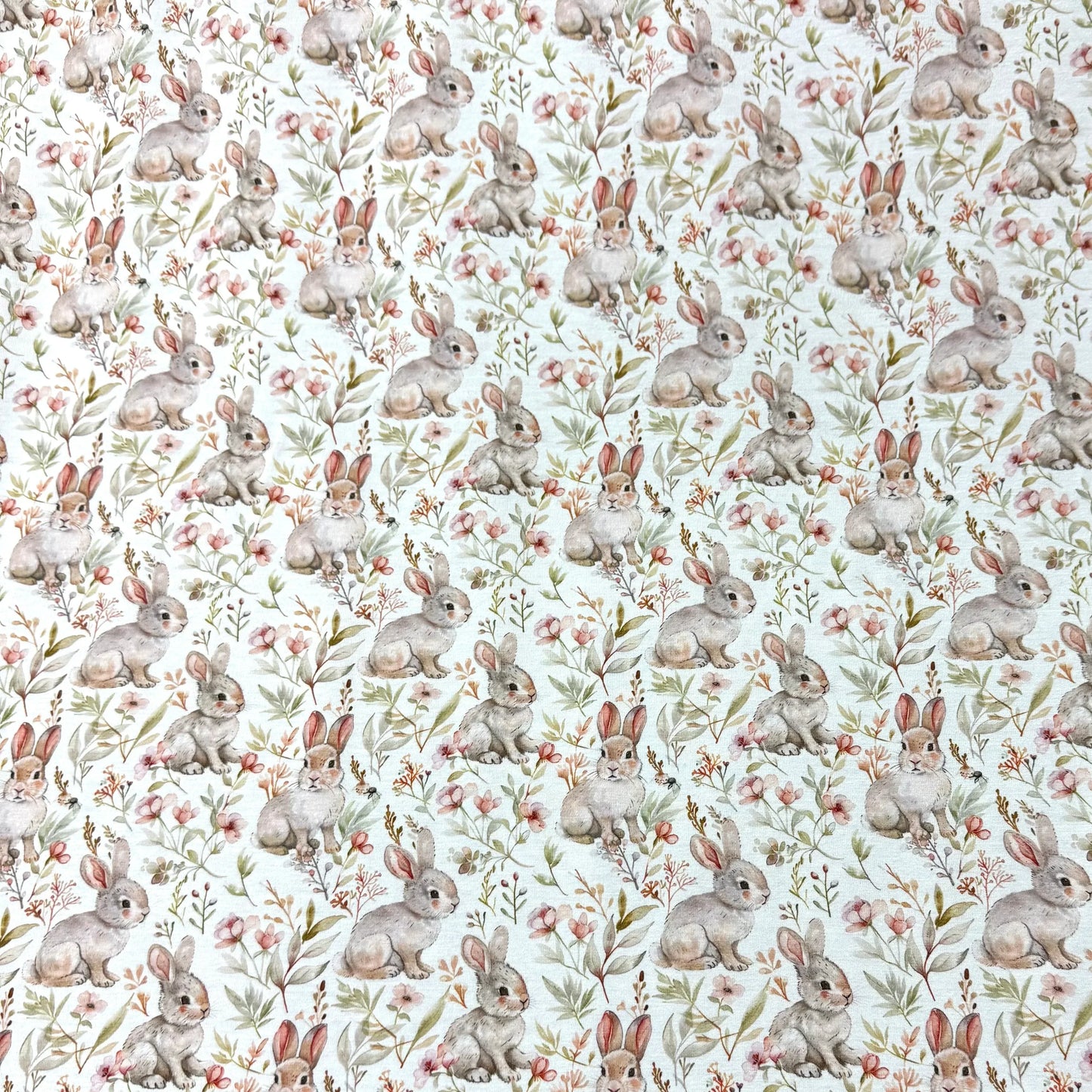 Rabbits in the Garden on Bamboo/Spandex Jersey Fabric