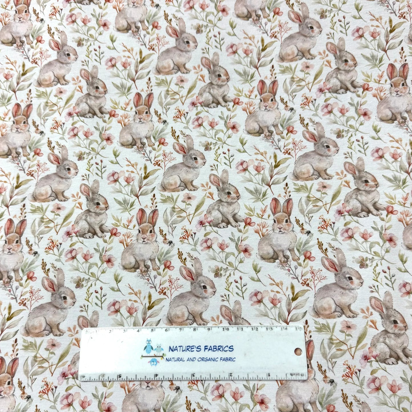Rabbits in the Garden on Bamboo/Spandex Jersey Fabric