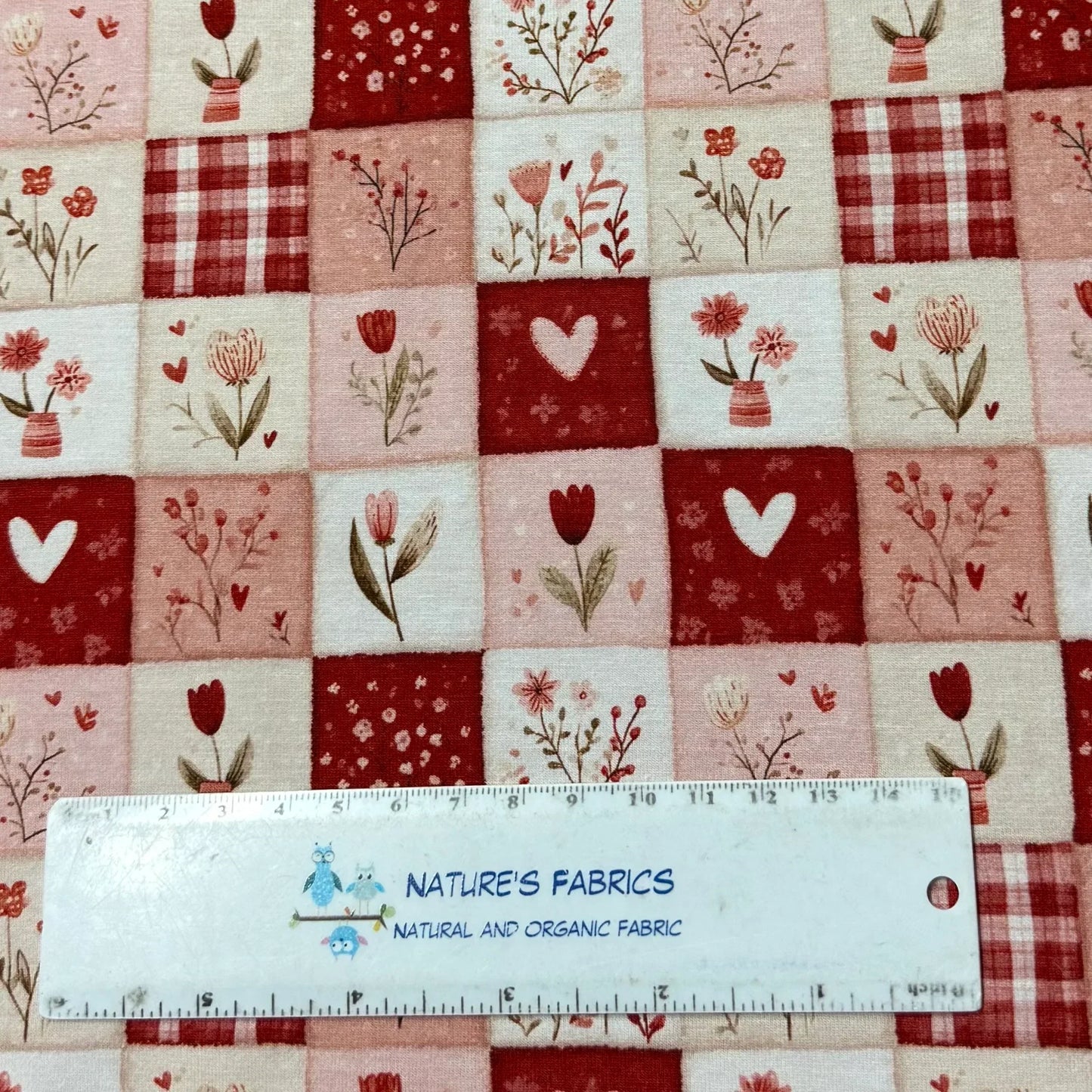 Pink and Red Valentine Patchwork on Bamboo/Spandex Jersey Fabric