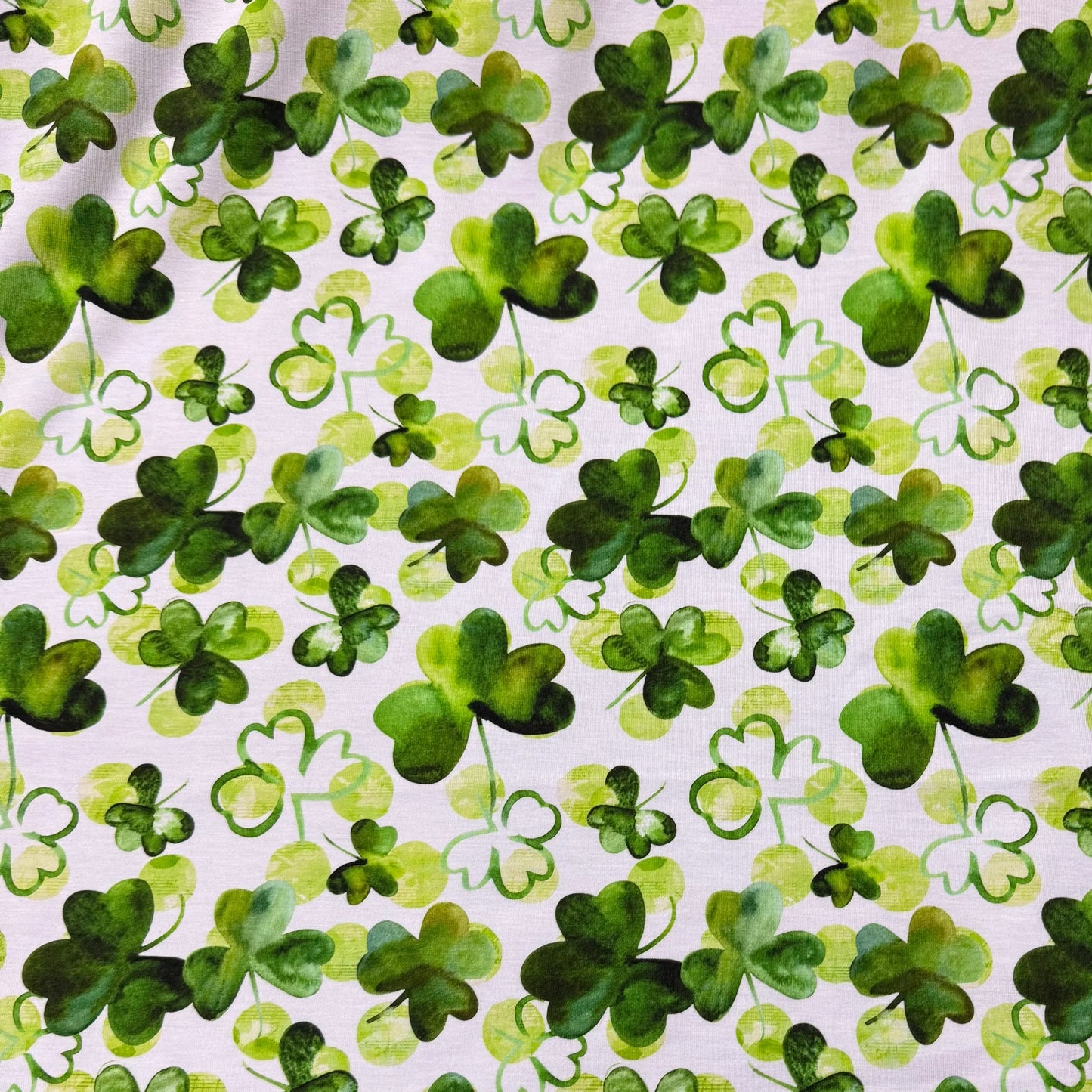 Watercolor Shamrocks on White Organic Cotton/Spandex Jersey Fabric