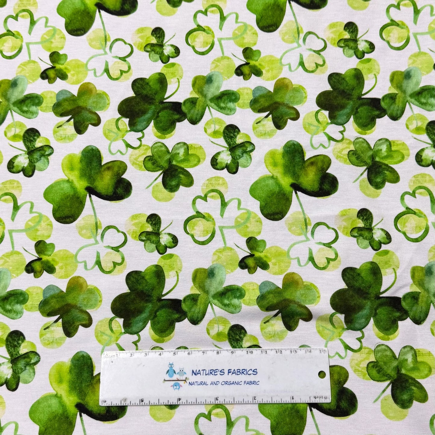 Watercolor Shamrocks on White Organic Cotton/Spandex Jersey Fabric