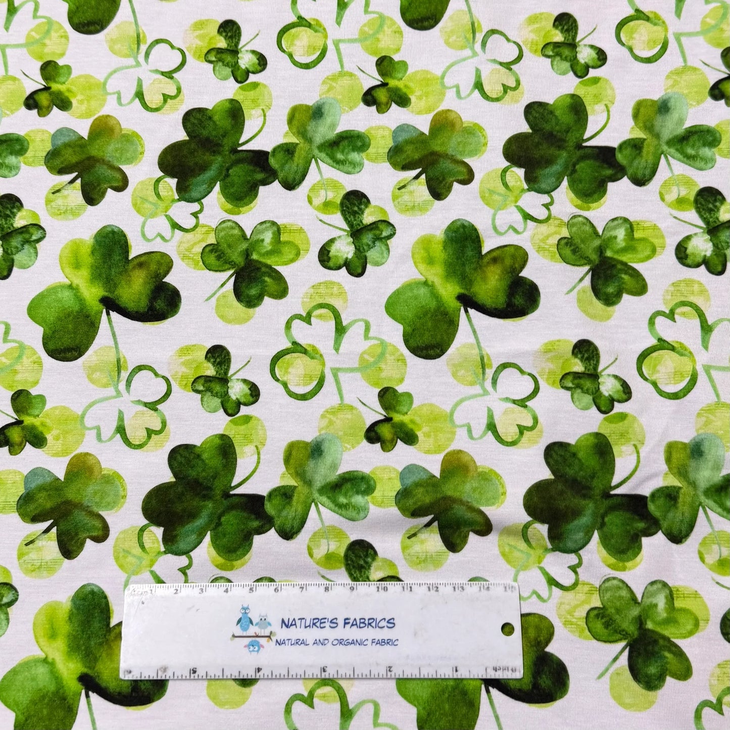 Watercolor Shamrocks on White Organic Cotton/Spandex Jersey Fabric