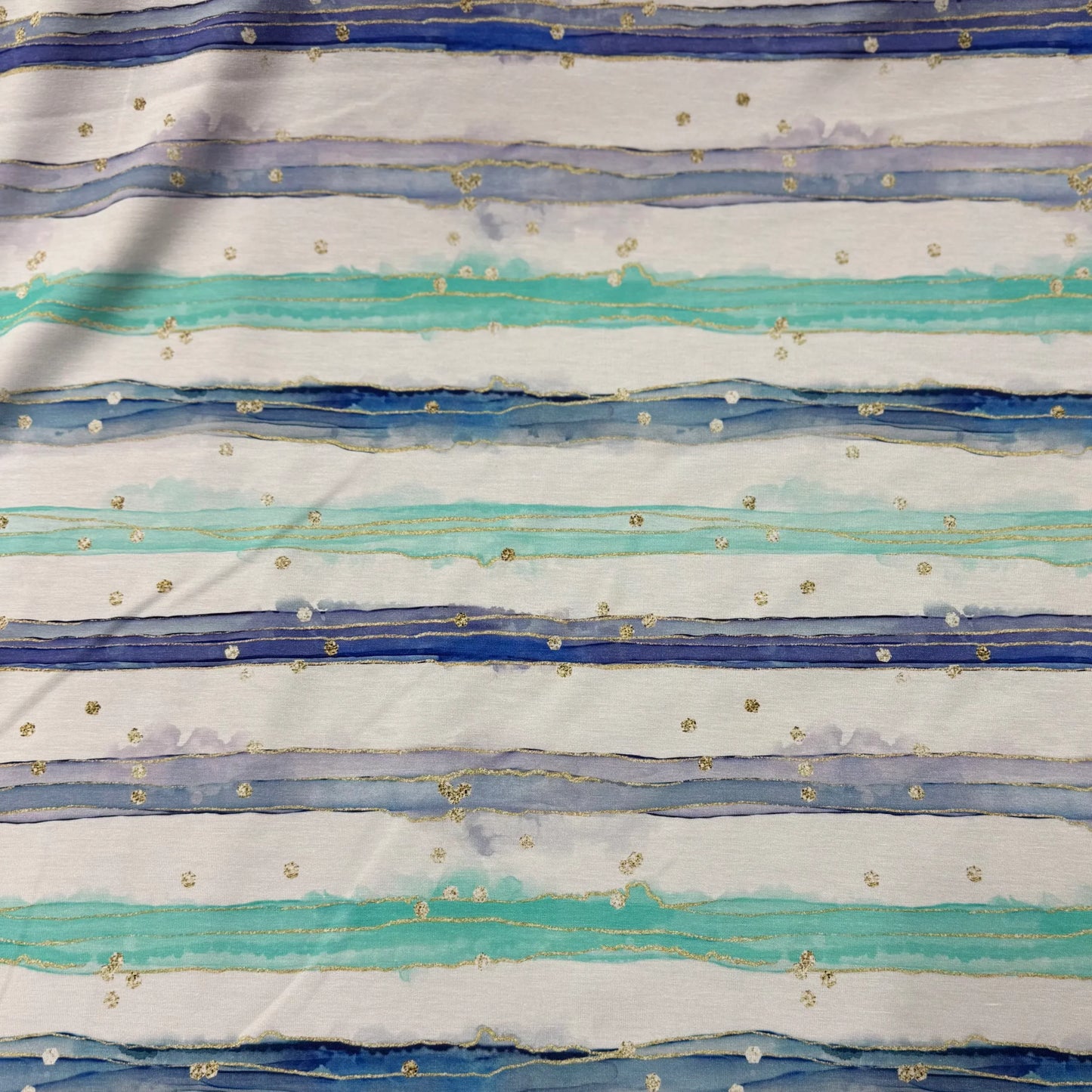 Teal and Blue Watercolor Stripes on Bamboo/Spandex Jersey Fabric