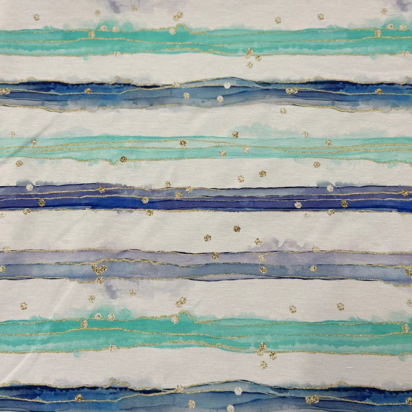Teal and Blue Watercolor Stripes on Bamboo/Spandex Jersey Fabric