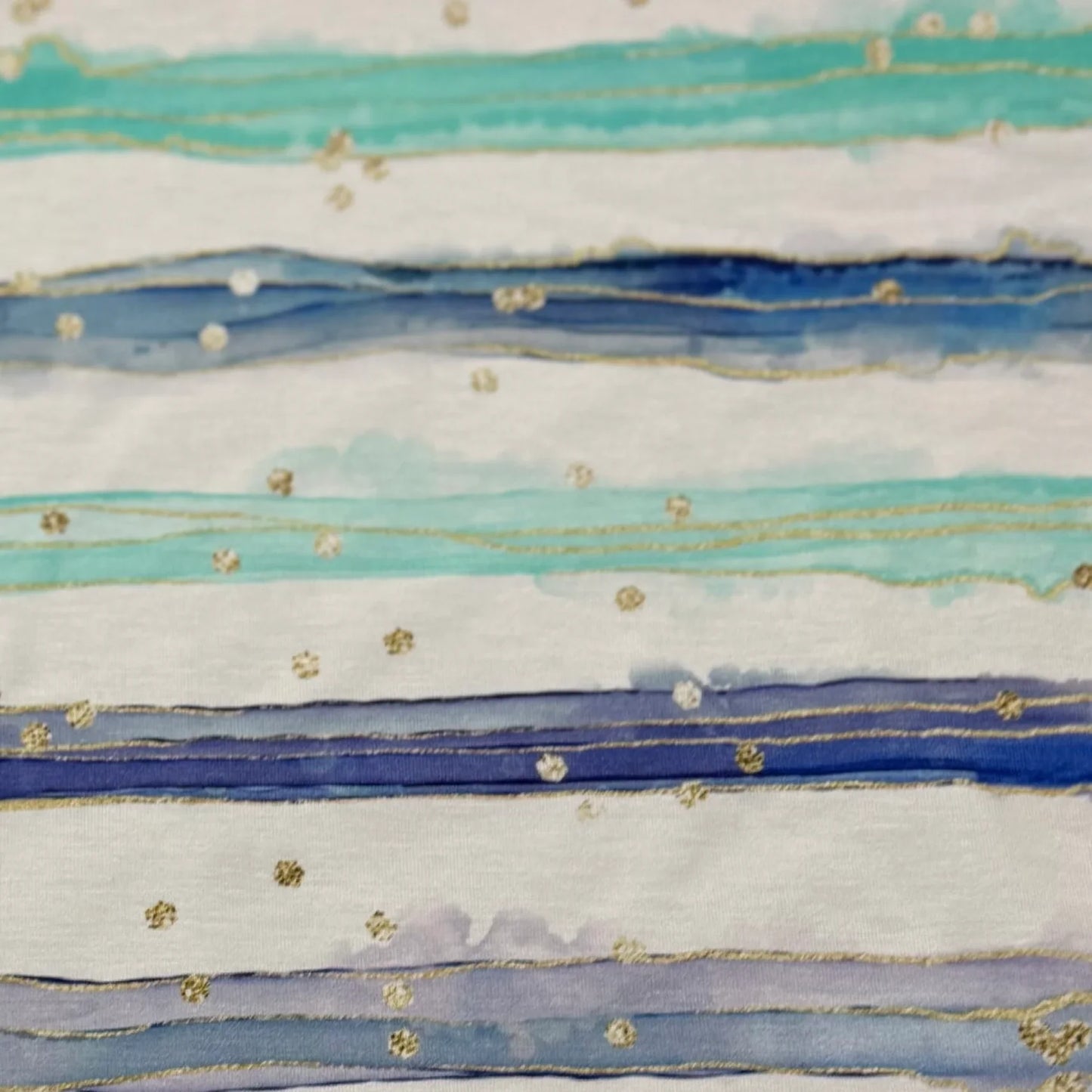Teal and Blue Watercolor Stripes on Organic Cotton/Spandex Jersey Fabric