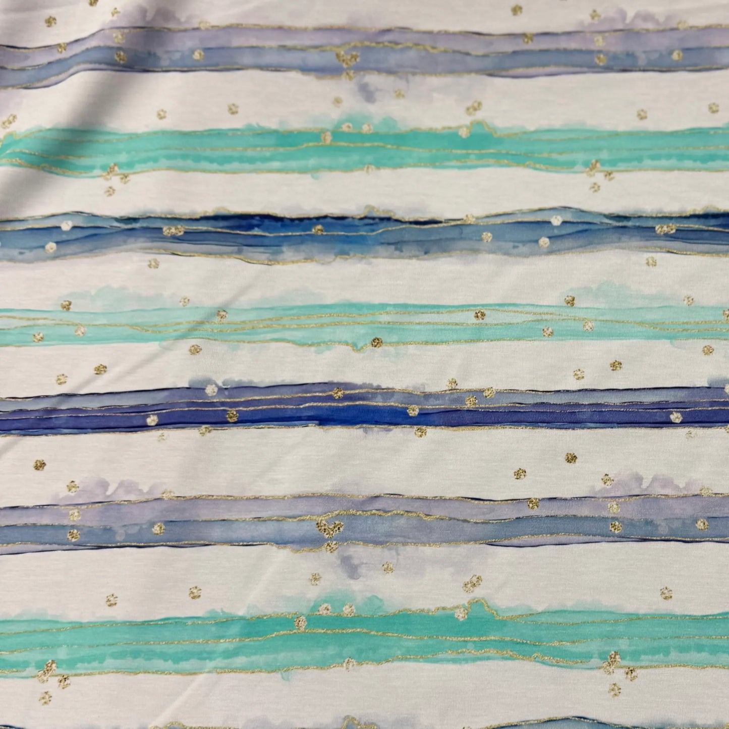 Teal and Blue Watercolor Stripes on Bamboo/Spandex Jersey Fabric