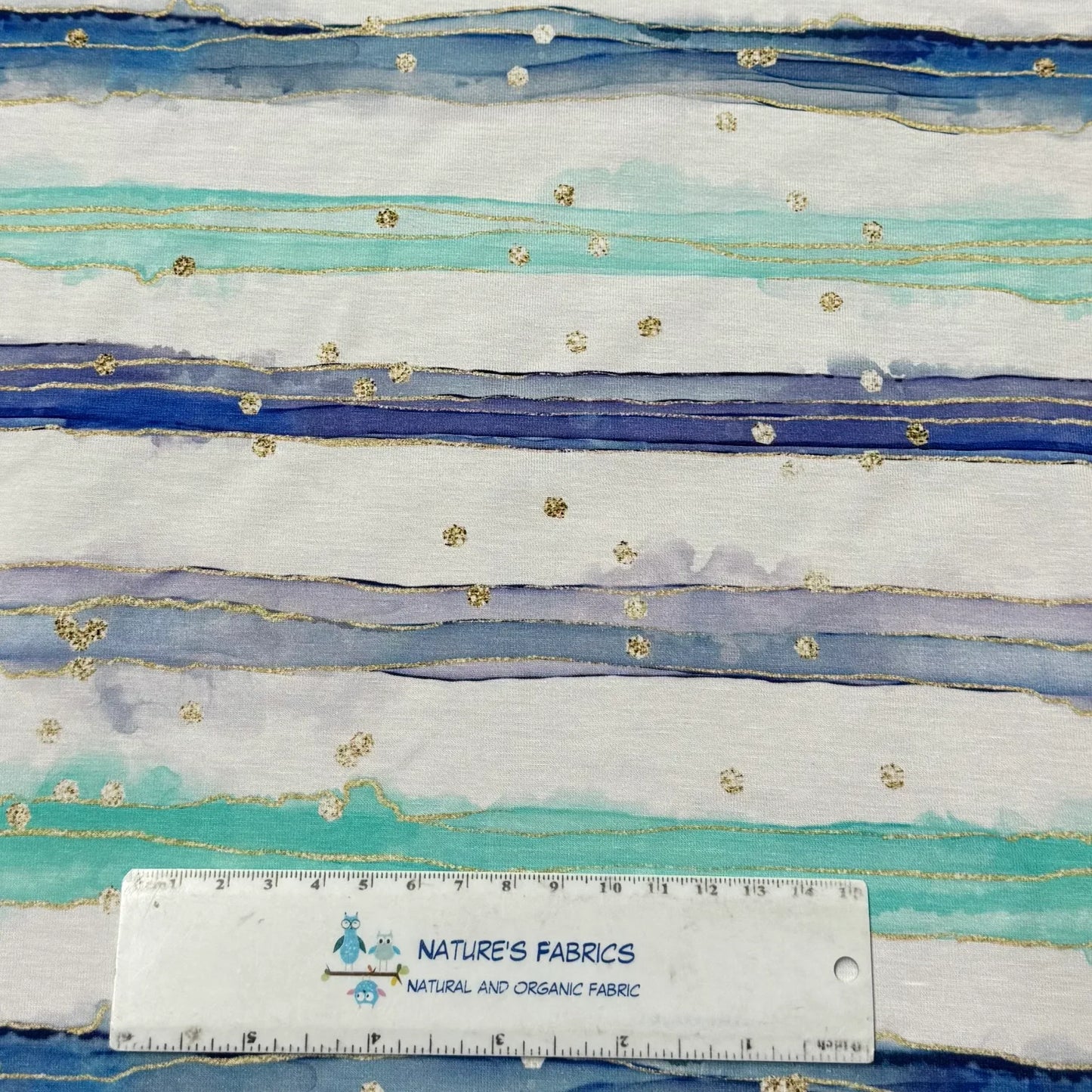 Teal and Blue Watercolor Stripes on Bamboo/Spandex Jersey Fabric