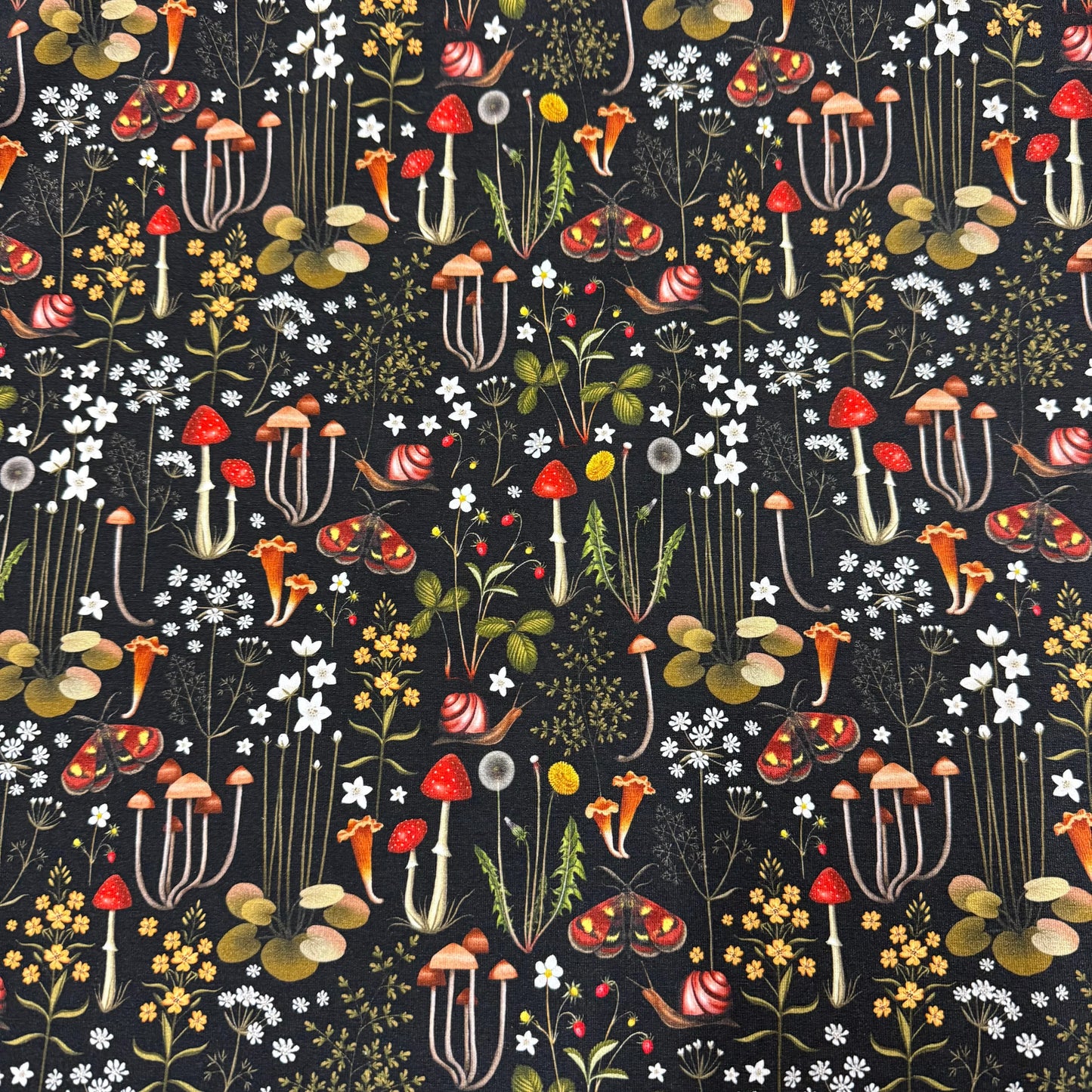 Forest Florals on Black Bamboo/Spandex Jersey Fabric