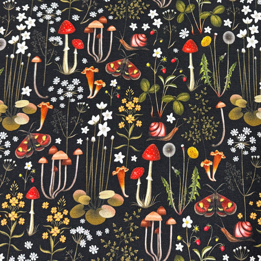 Forest Florals on Black Bamboo/Spandex Jersey Fabrics