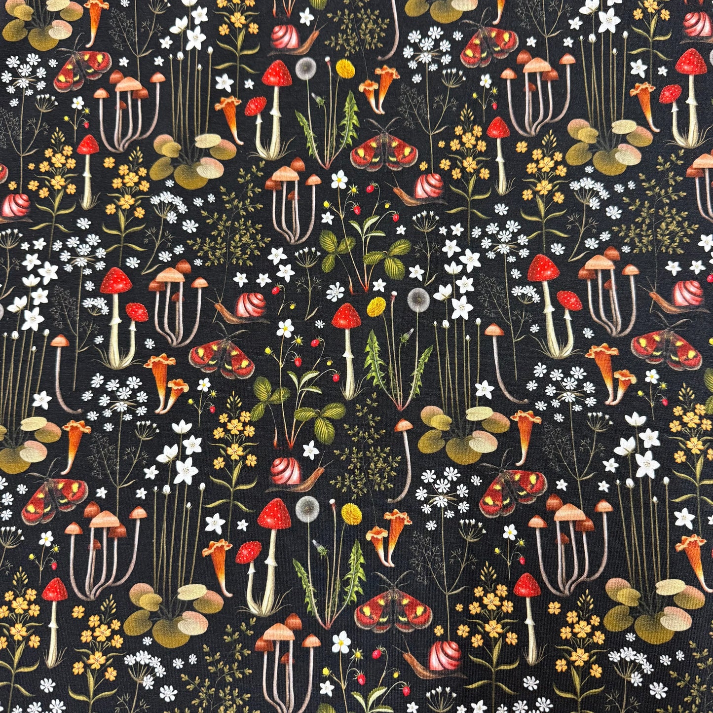 Forest Florals on Black Bamboo/Spandex Jersey Fabric