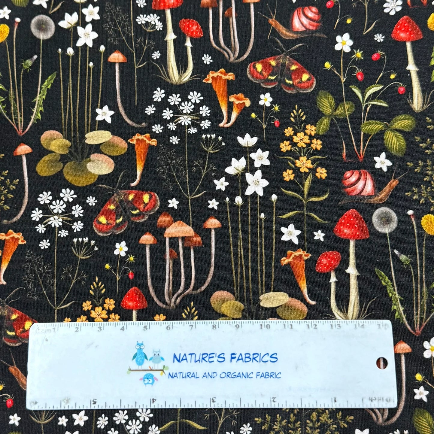 Forest Florals on Black Bamboo/Spandex Jersey Fabric