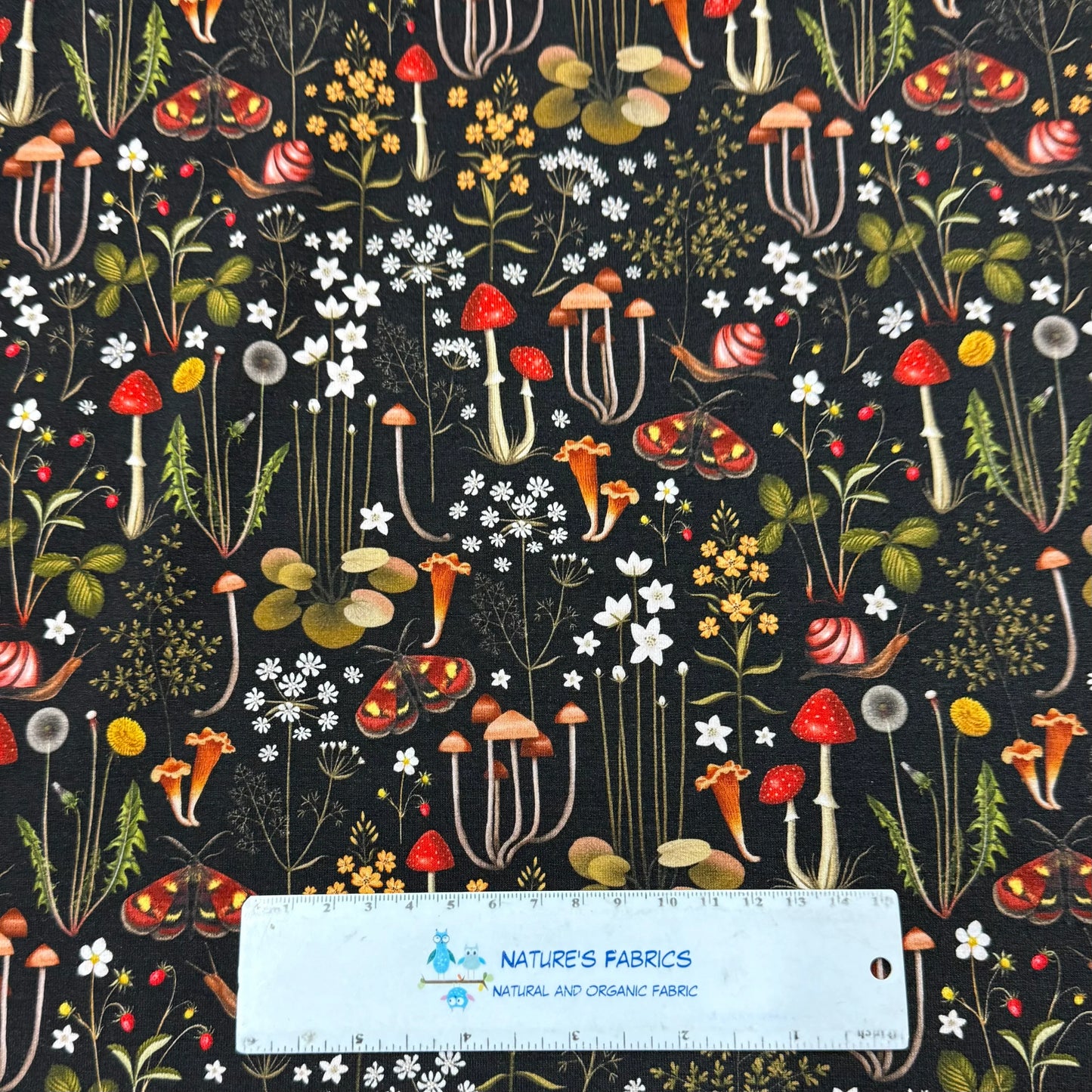 Forest Florals on Black Bamboo/Spandex Jersey Fabric