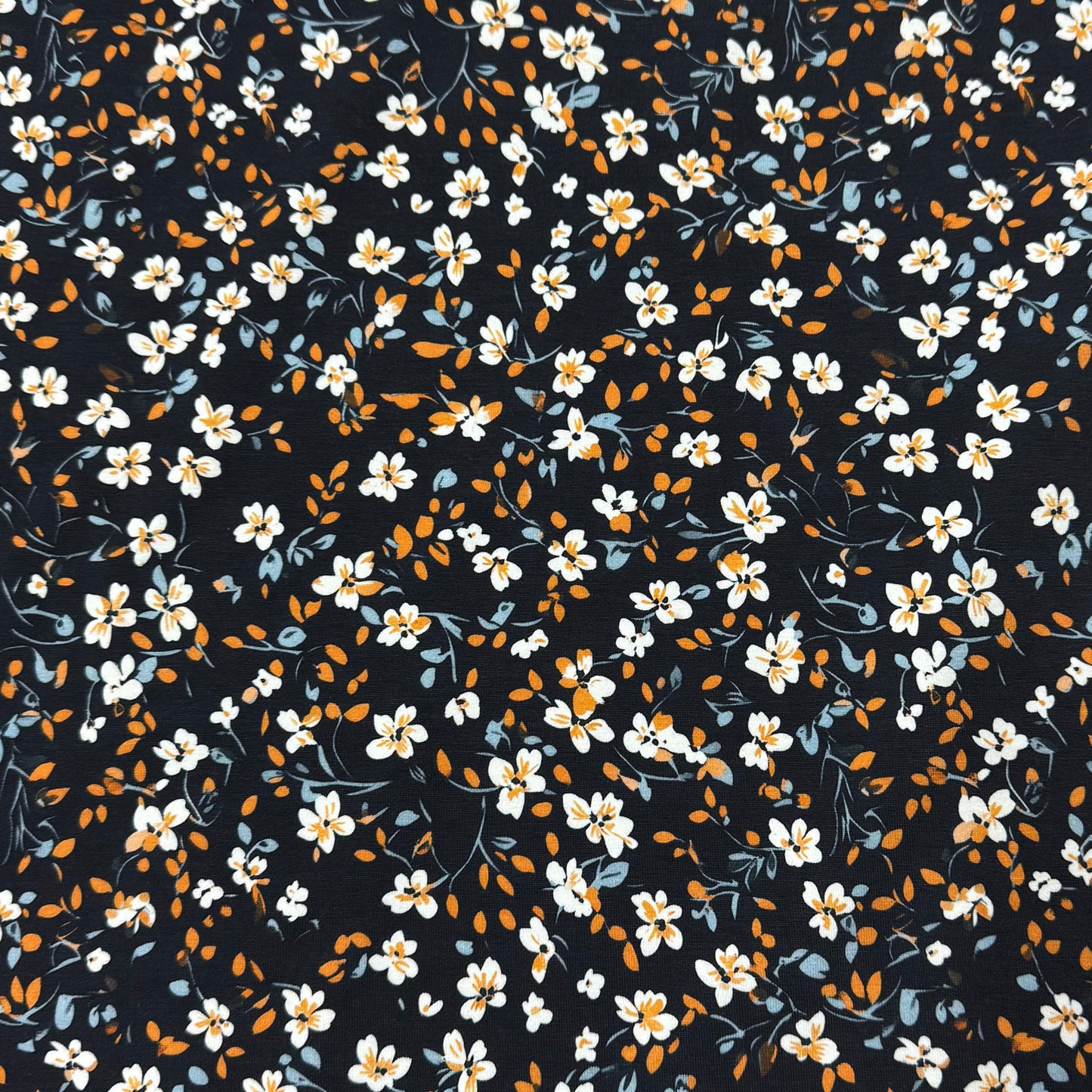 Vintage Floral on Navy Organic Cotton Stretch French Terry Fabrics