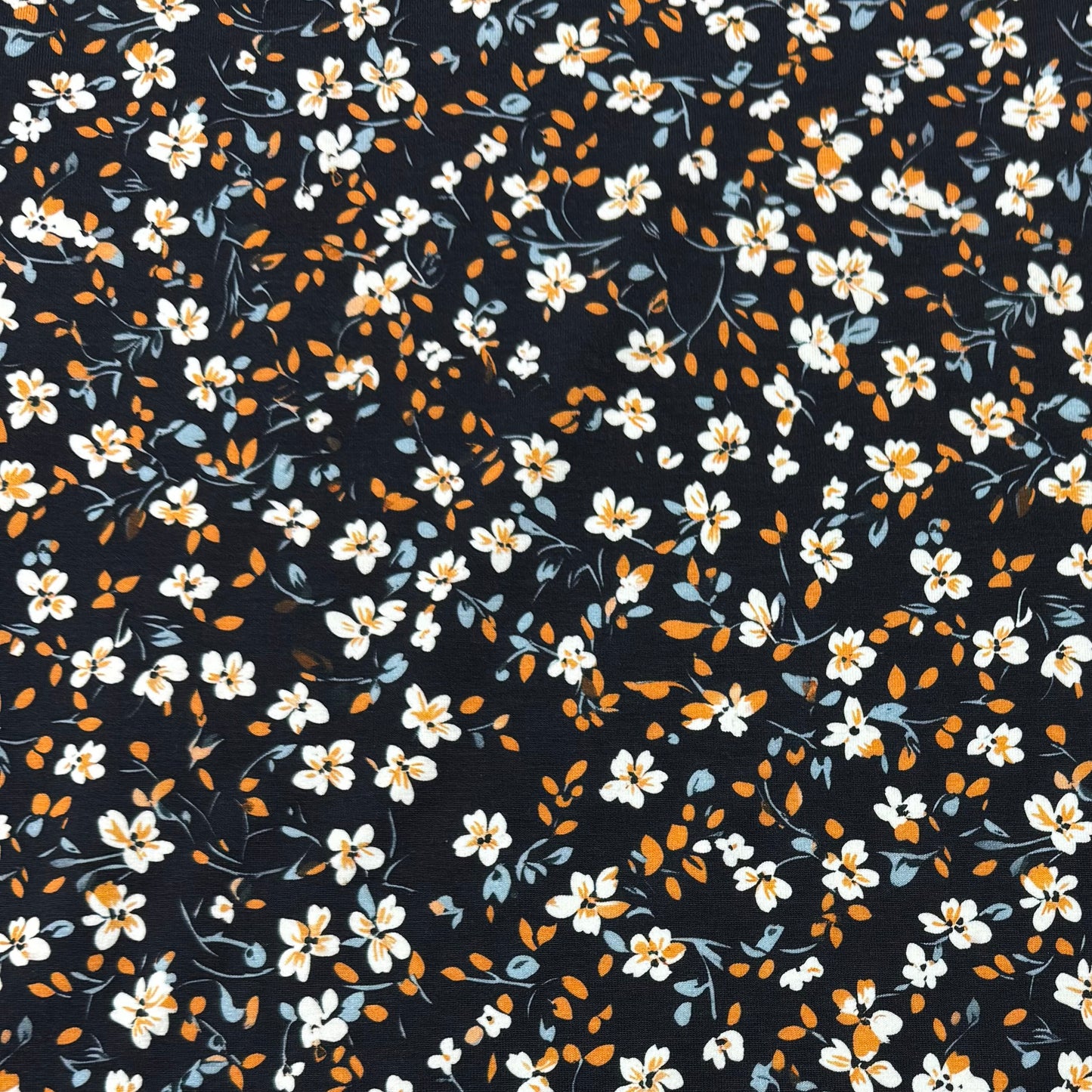 Vintage Floral on Navy Organic Cotton Stretch French Terry Fabrics