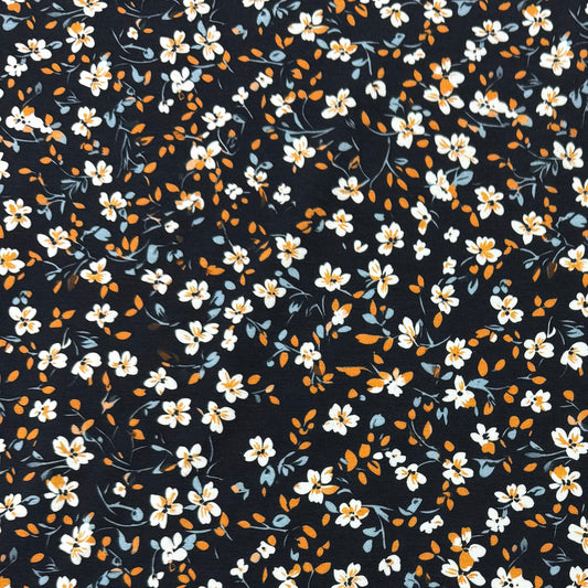Vintage Floral on Navy Organic Cotton Stretch French Terry Fabrics
