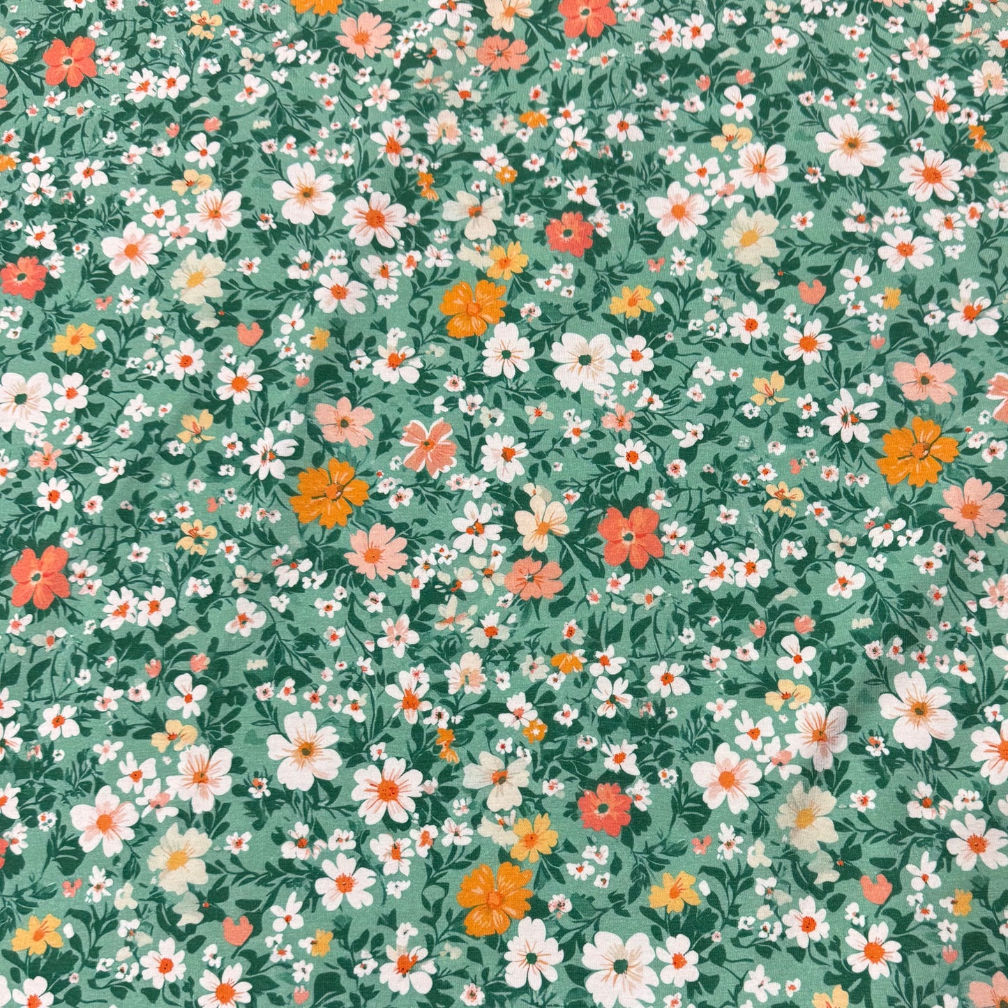 Vintage Floral on Green Organic Cotton/Spandex Jersey Fabric