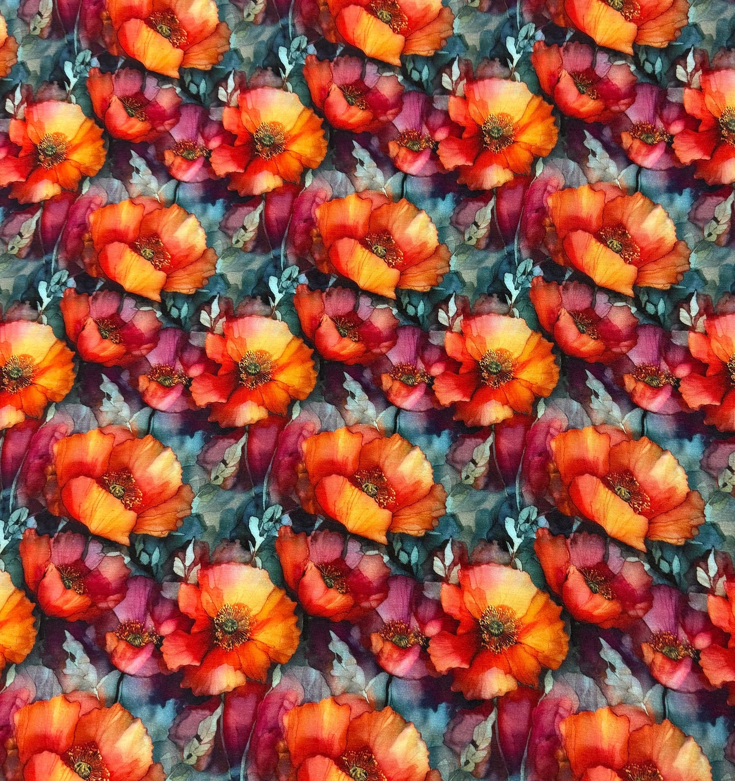 Watercolor Poppies on Bamboo/Spandex Jersey Fabrics