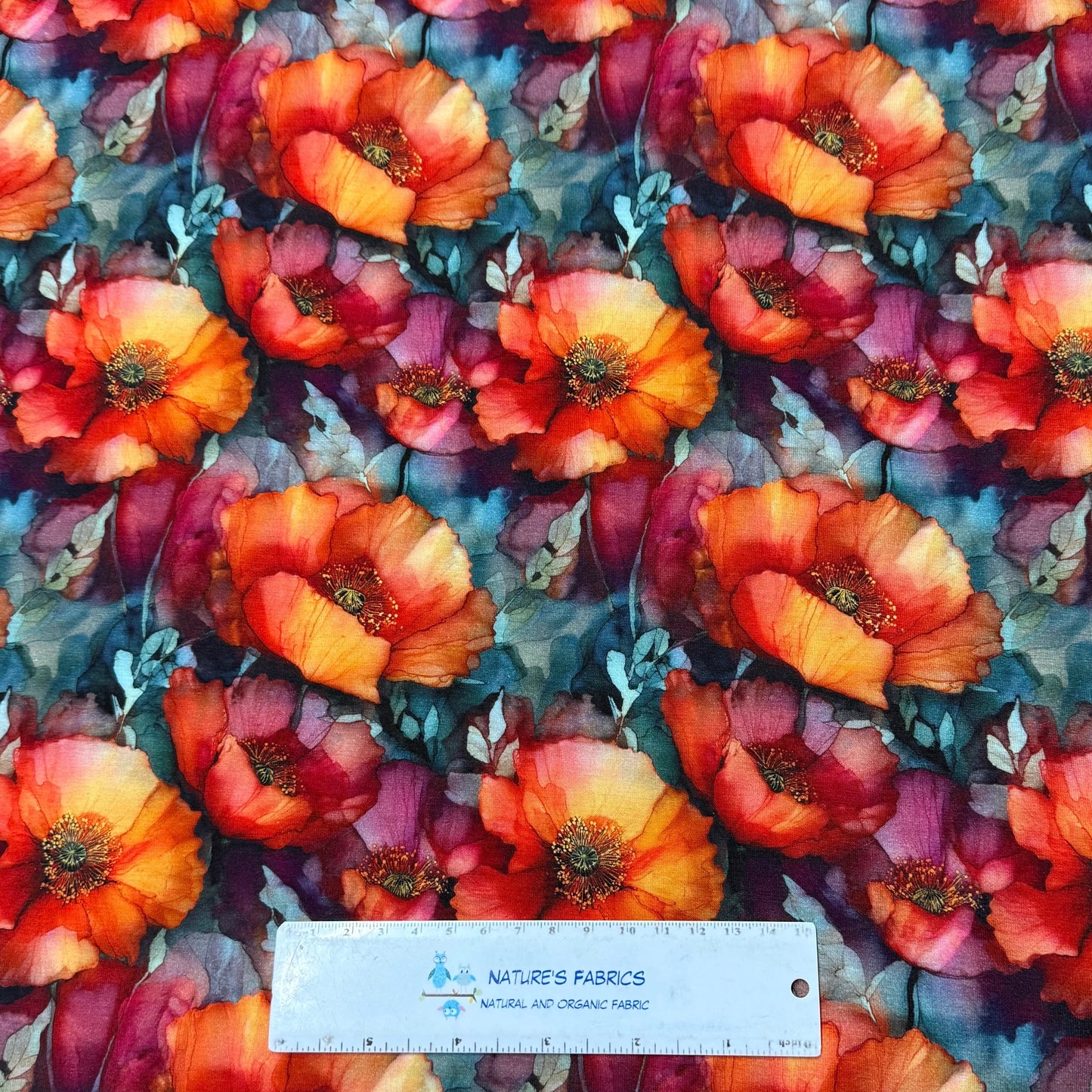 Watercolor Poppies on Bamboo/Spandex Jersey Fabrics